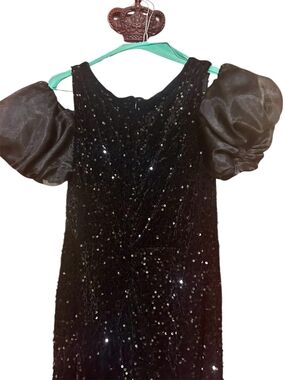 Black Sequin Dress with Puff Sleeves